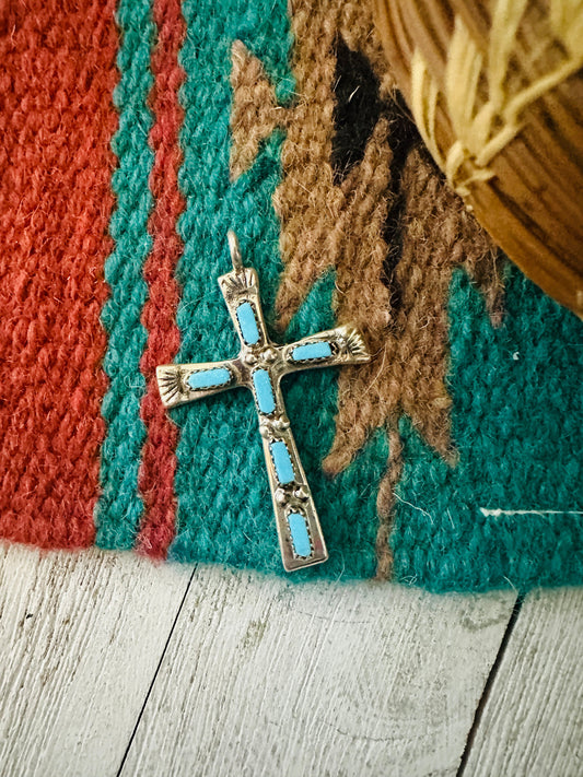 Zuni Sterling Silver & Turquoise Cross Pendant Signed