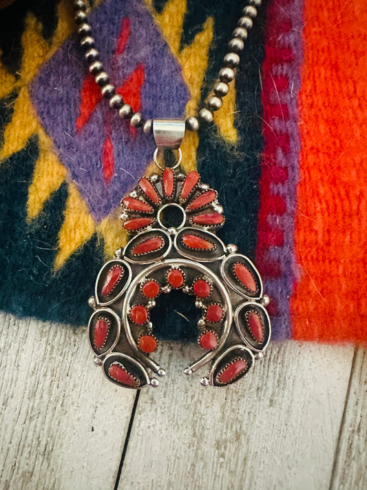 Old Pawn Zuni Coral & Sterling Silver Naja Pendant