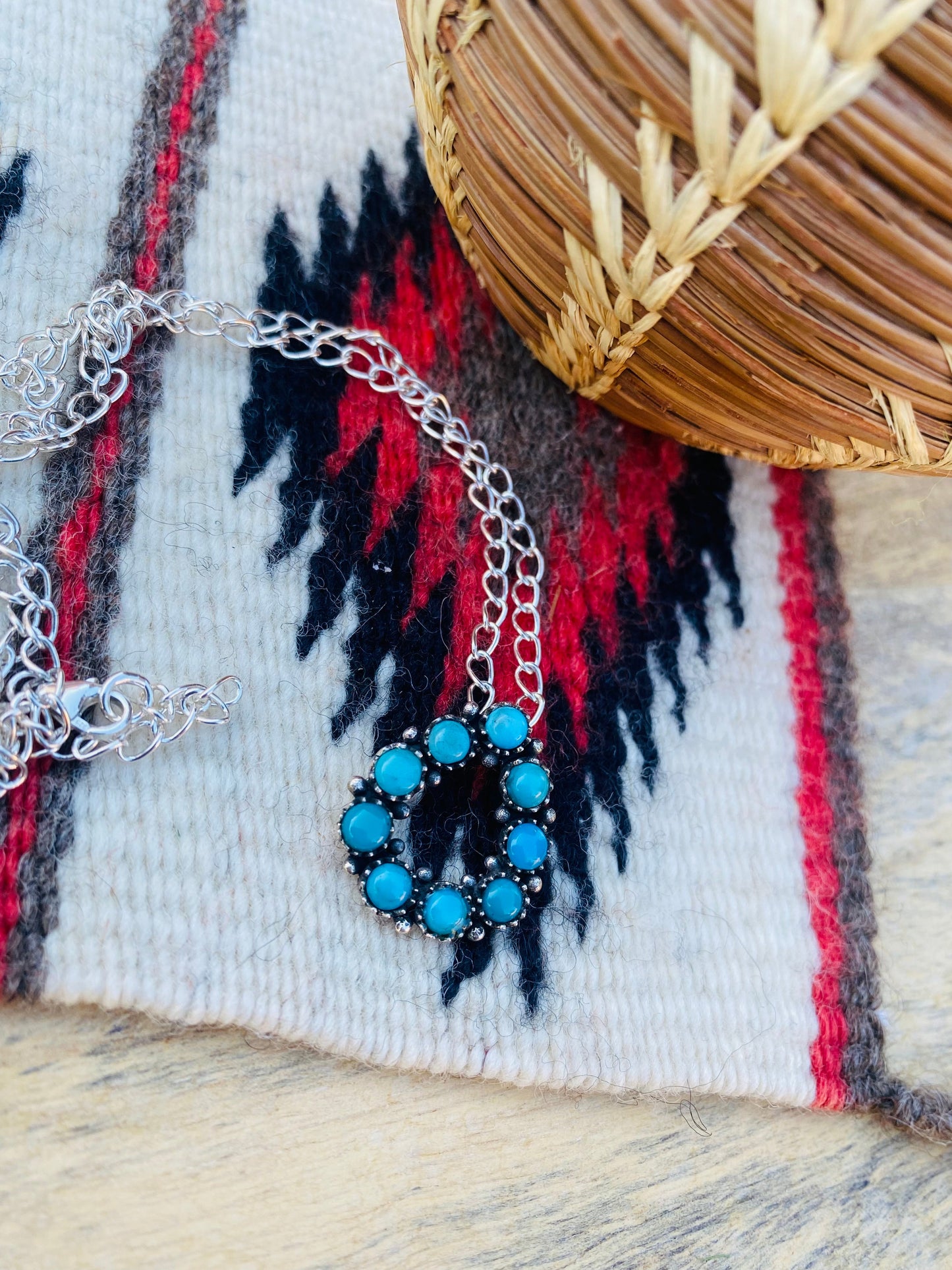 Navajo Sterling Silver & Turquoise Cluster Necklace