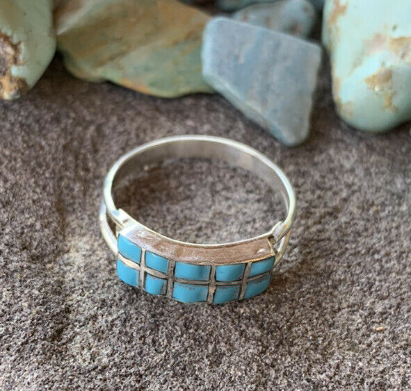 Zuni Sterling Silver Double Turquoise 10 Stone Stacker Ring