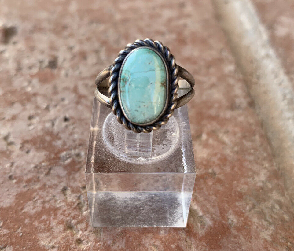 Navajo Turquoise & Sterling Silver Dome Ring With Braided Edge