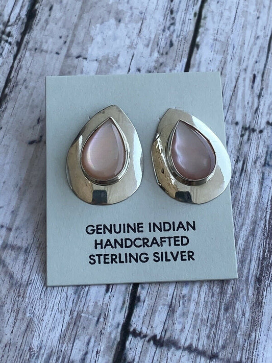 Navajo Sterling Silver And Pink Mussel Post Earrings