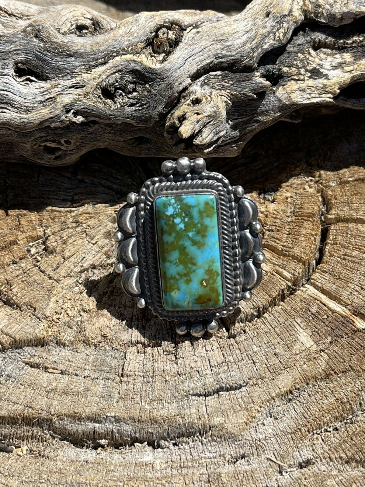 Navajo Sonoran Mountain Turquoise & Sterling Silver Statement Ring Size 9.5