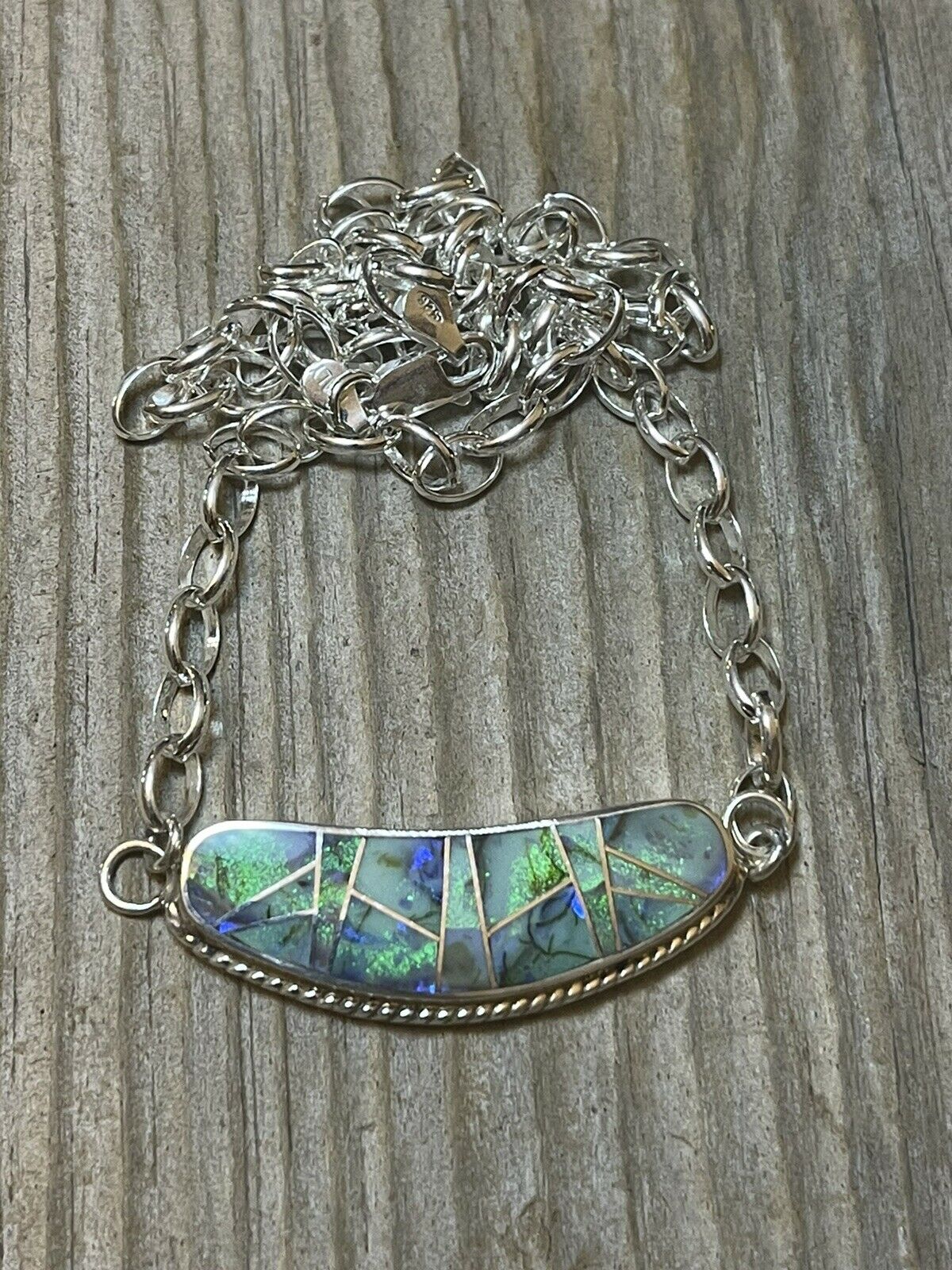 Navajo Sterling Silver & Opal Inlay Sleek Pendant Necklace