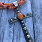 Navajo Sterling Silver & Orange Spiny Shell  Cross Pendant Chimney Butte