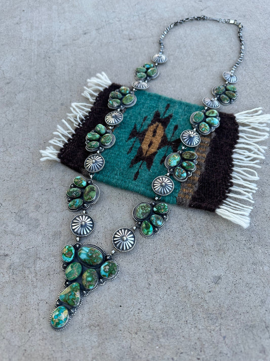 Navajo Sterling Silver And Sonoran Gold Turquoise Statement Necklace Signed Sheila Tso