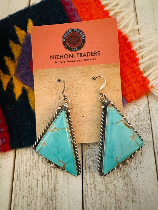 Navajo Number 8 Turquoise And Sterling Silver Dangle Earrings