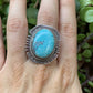 Navajo Kingman Turquoise Stamped Sterling Silver  Signed Statement Ring