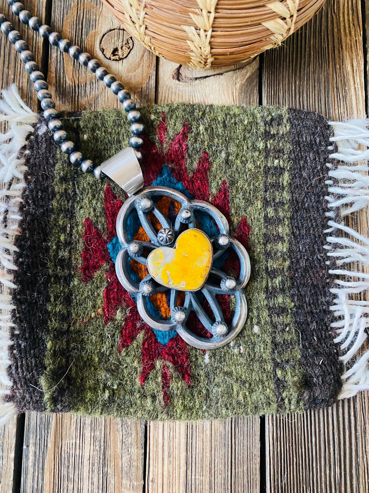 Navajo Sterling Silver & Bumblebee Jasper Heart Pendant By Chimney Butte