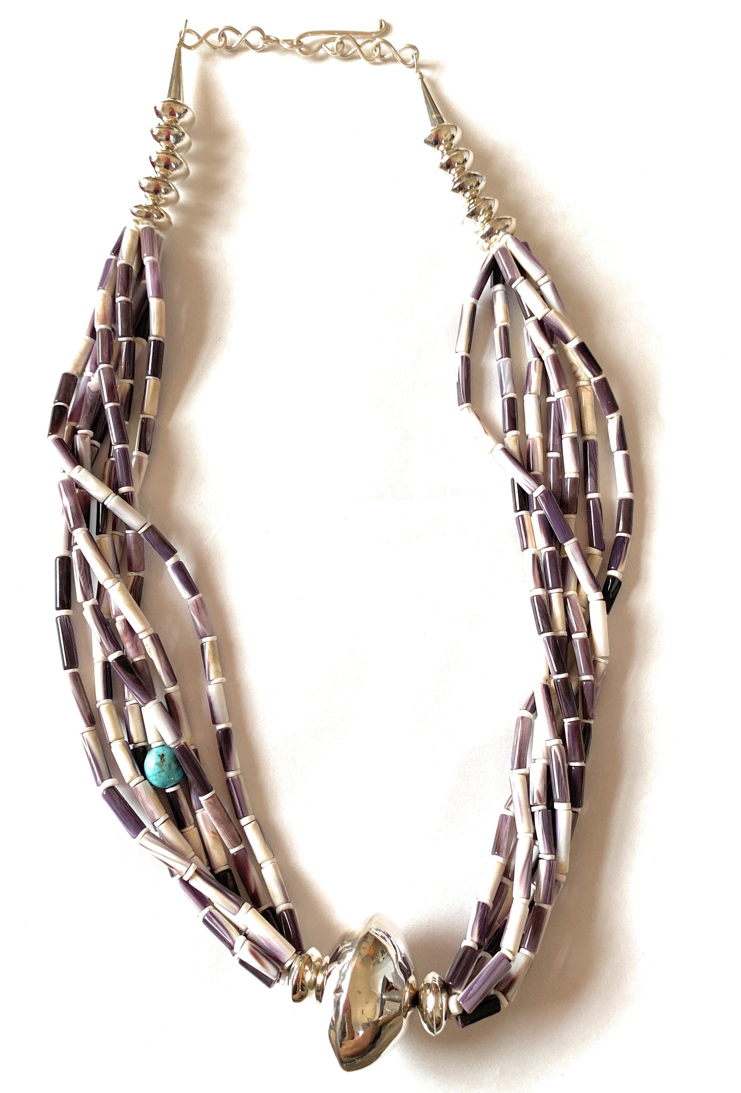 Navajo Sterling Silver, Purple Spiny & Turquoise Beaded Necklace