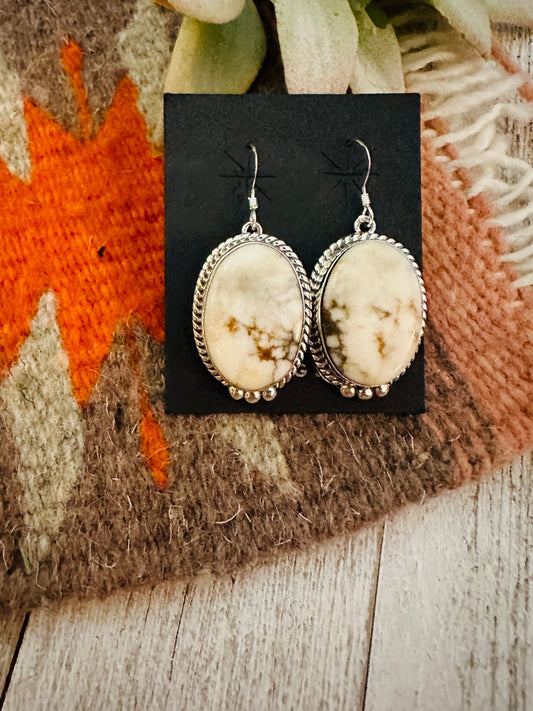 Navajo White Buffalo & Sterling Silver Dangle Earrings