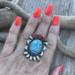Navajo Sterling Kingman Web Turquoise & Red Coral Taos Collection Ring Sz 6.5