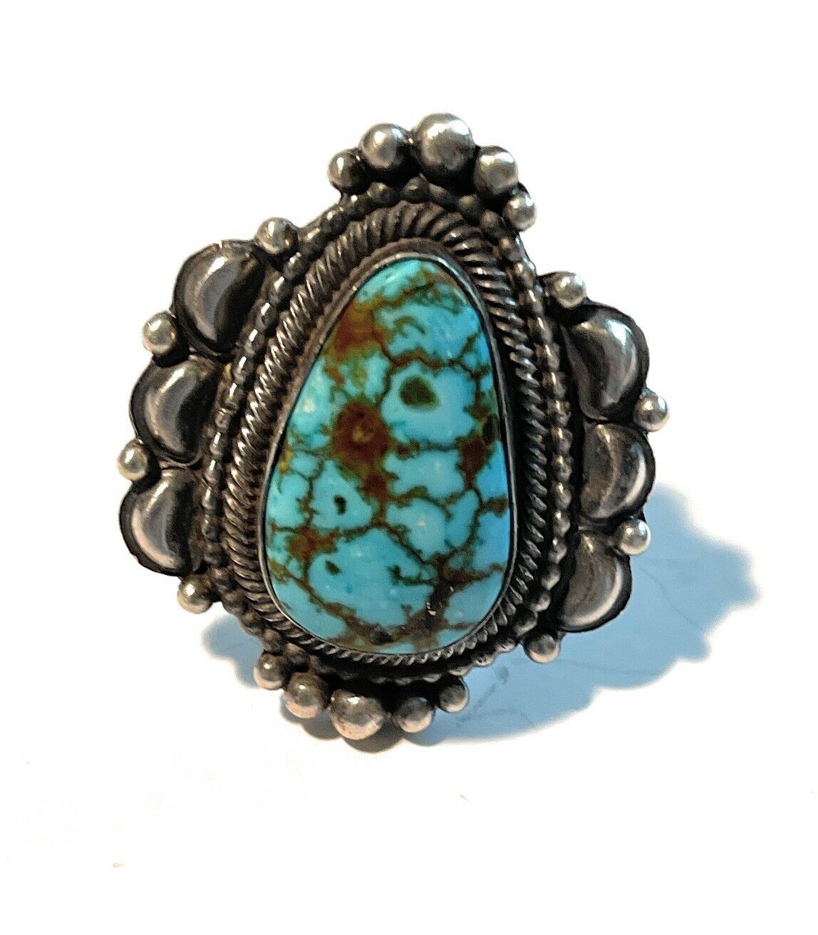 Navajo Sonoran Mountain Turquoise & Sterling Silver Statement Ring Size 7