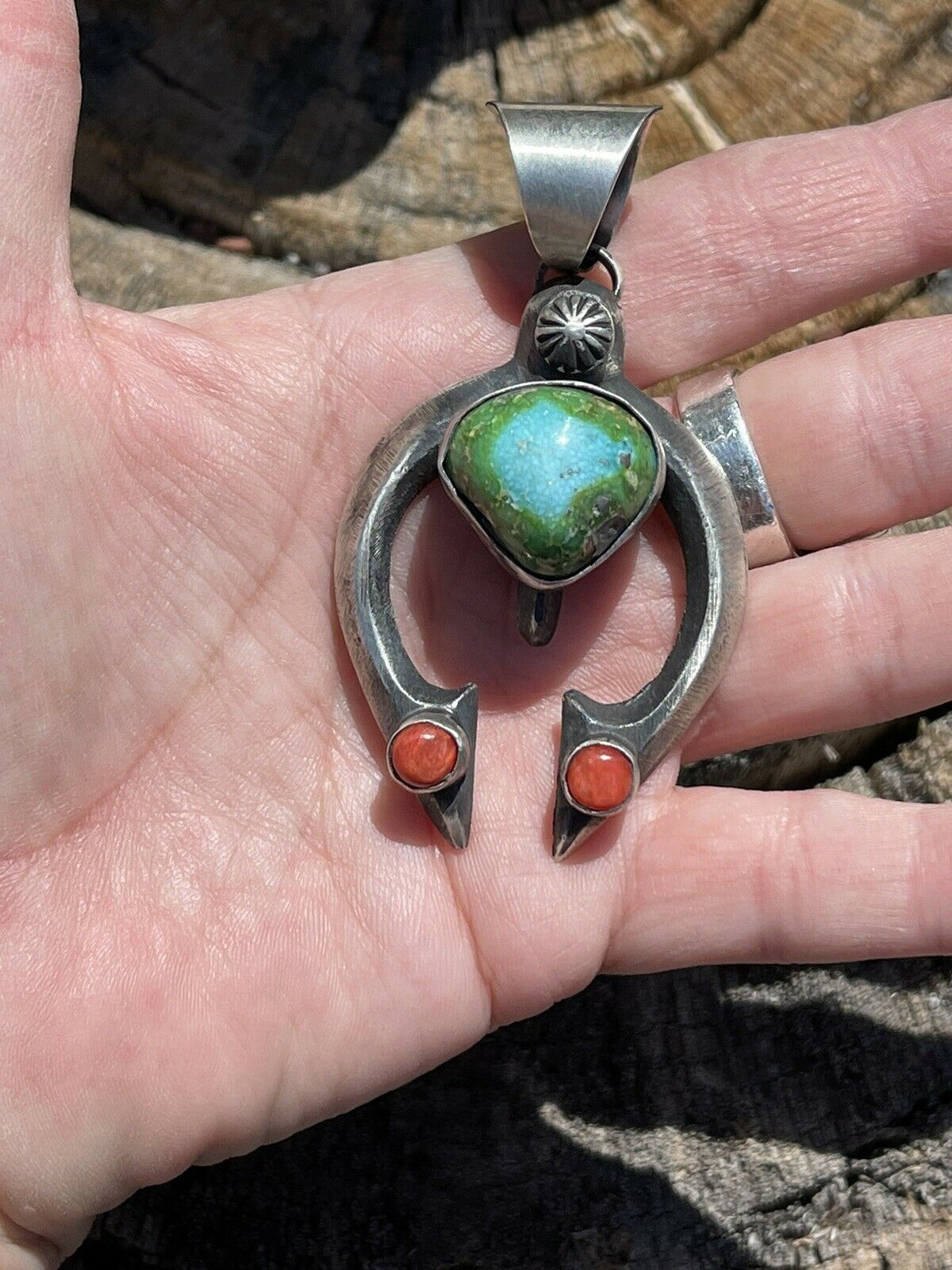 Navajo Sterling Silver Sonoran Mountain Turquoise Spiny Naja Pendant