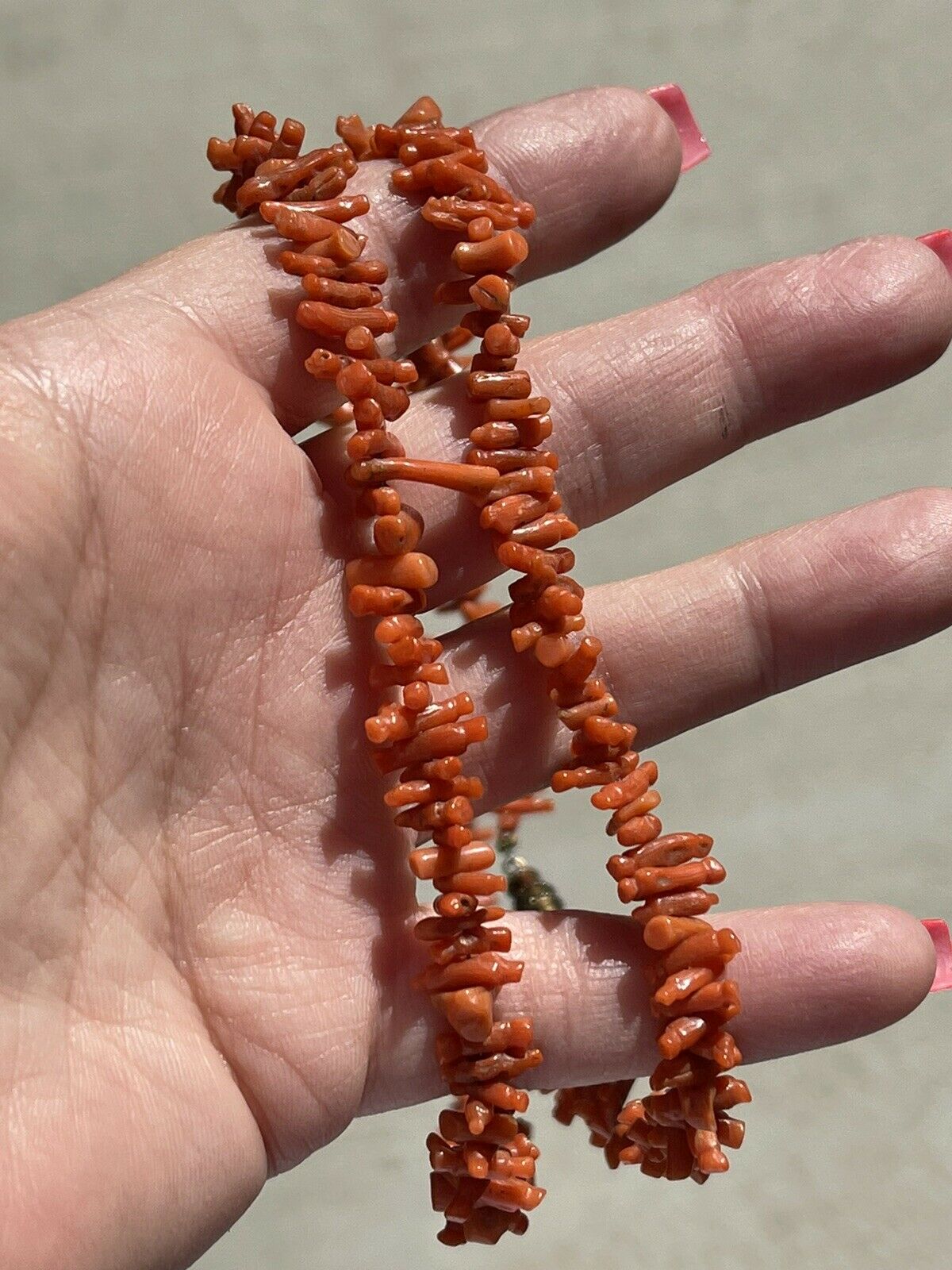 Navajo Sterling Silver Natural Coral Strand Bead 30 Inch Necklace
