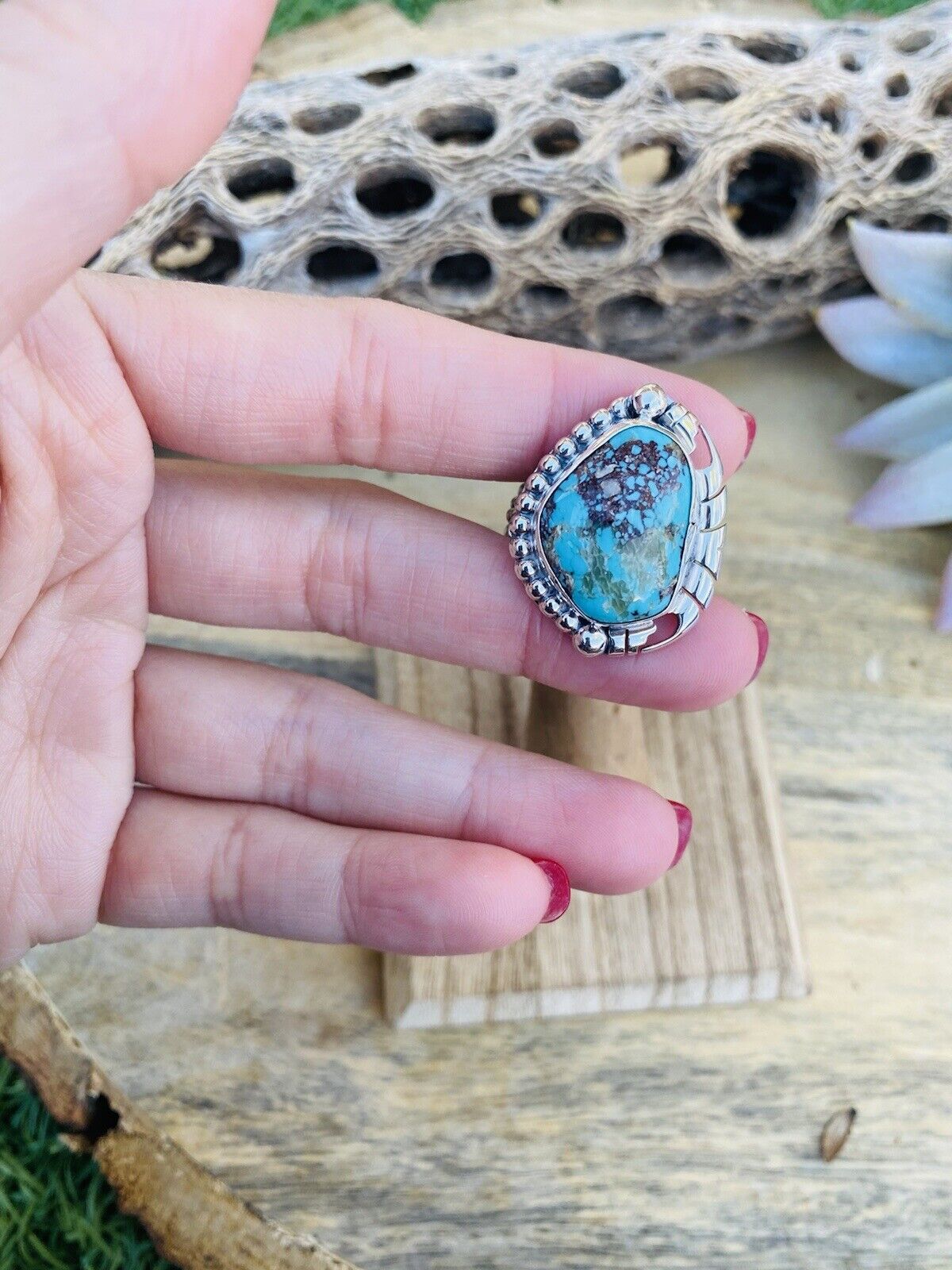 Navajo Royston Turquoise & Sterling Silver Ring Size 9.5