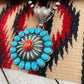 Navajo Sterling Silver, Turquoise & Red Spiny Pendant Signed