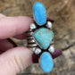 Navajo Sterling Silver Golden Hills & Sonoran Gold Turquoise 3 Stone Ring Sz 7.5