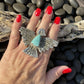 Navajo Turquoise Sterling Tufa Cast Thund Ring Signed Delbert Arviso