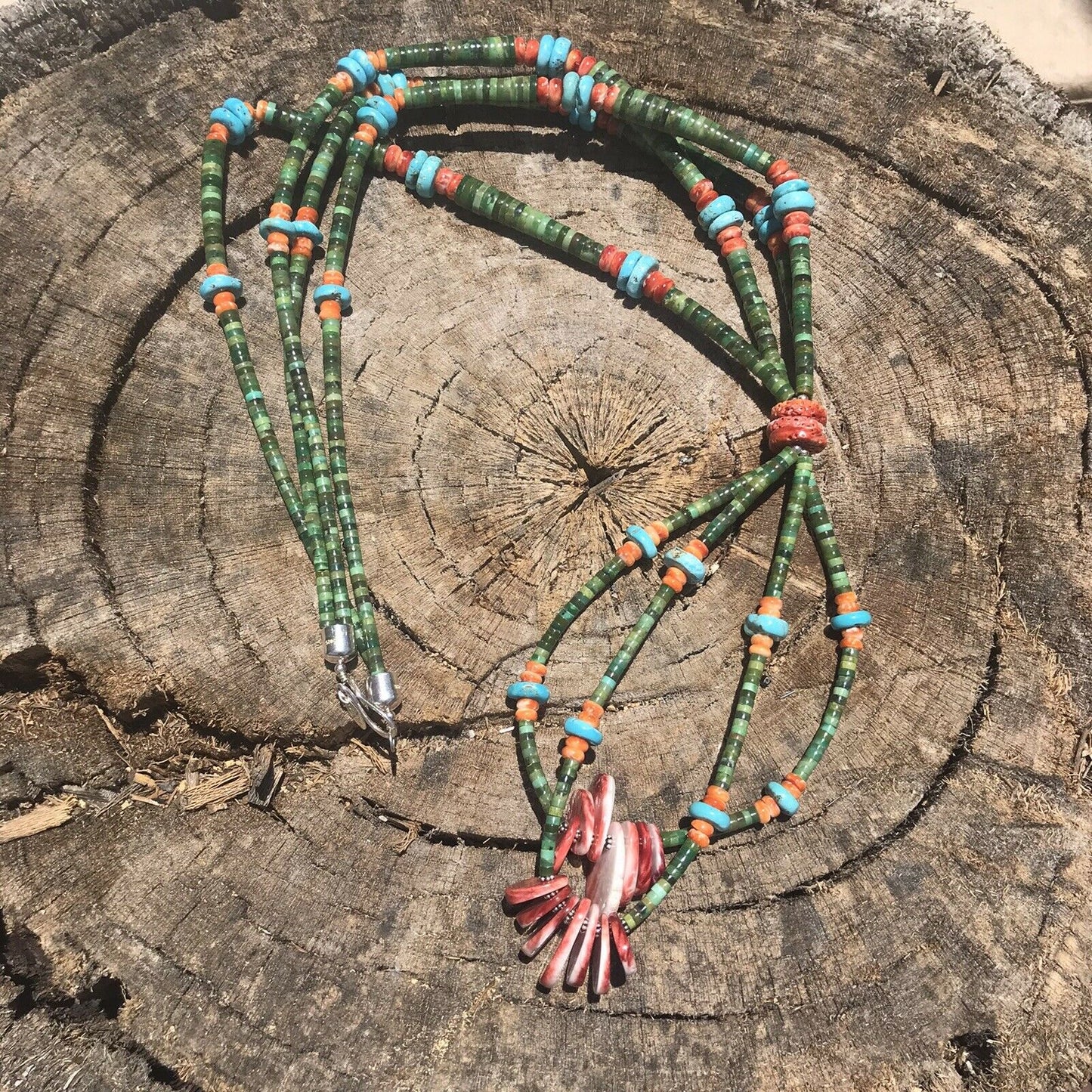 Navajo Sterling Multi Stone Heishi Jacla Necklace