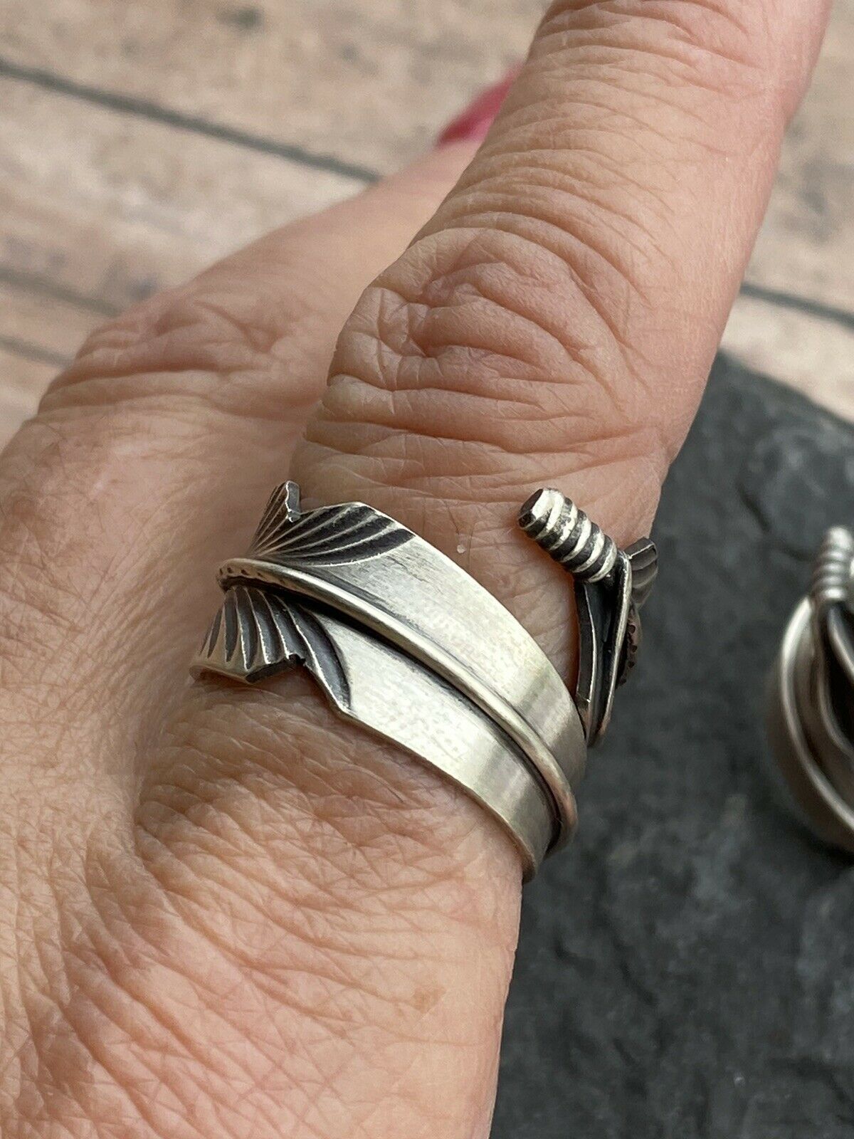 Navajo Sterling Silver Adjustable Feather Ring