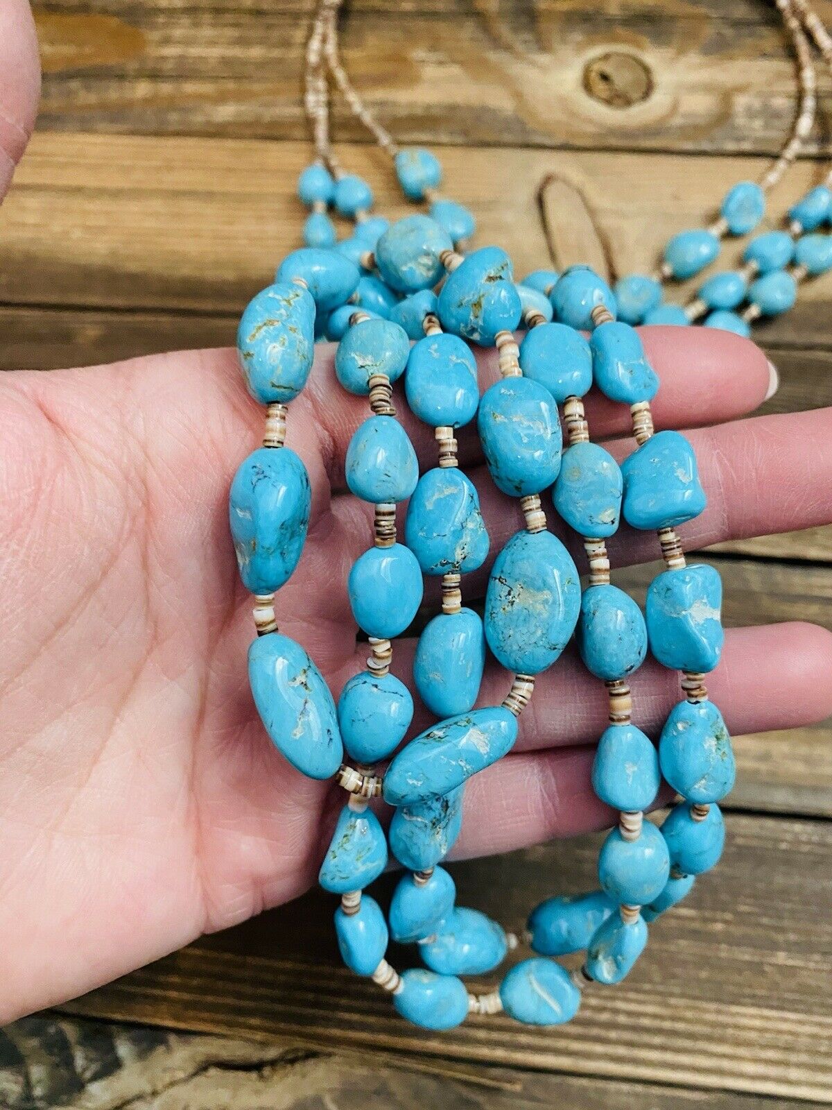 Vintage Old Pawn Navajo Turquoise & Heishi 3-Strand Beaded Necklace