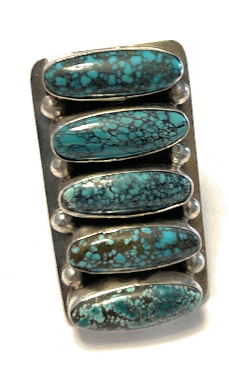 Navajo Blue Oval Turquoise & Sterling Silver Ring Sz 8 Signed