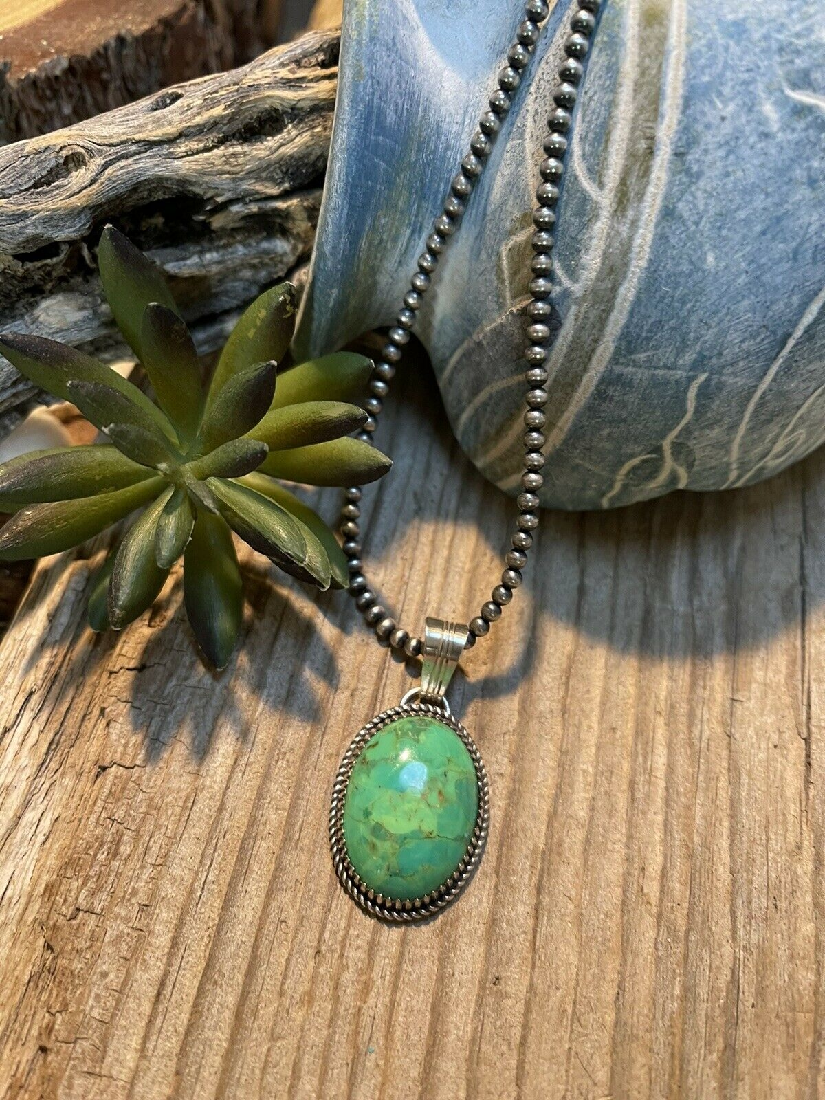 Sweet and Simple Southwest Sterling Dyed Kingman Turquoise Pendant Signed