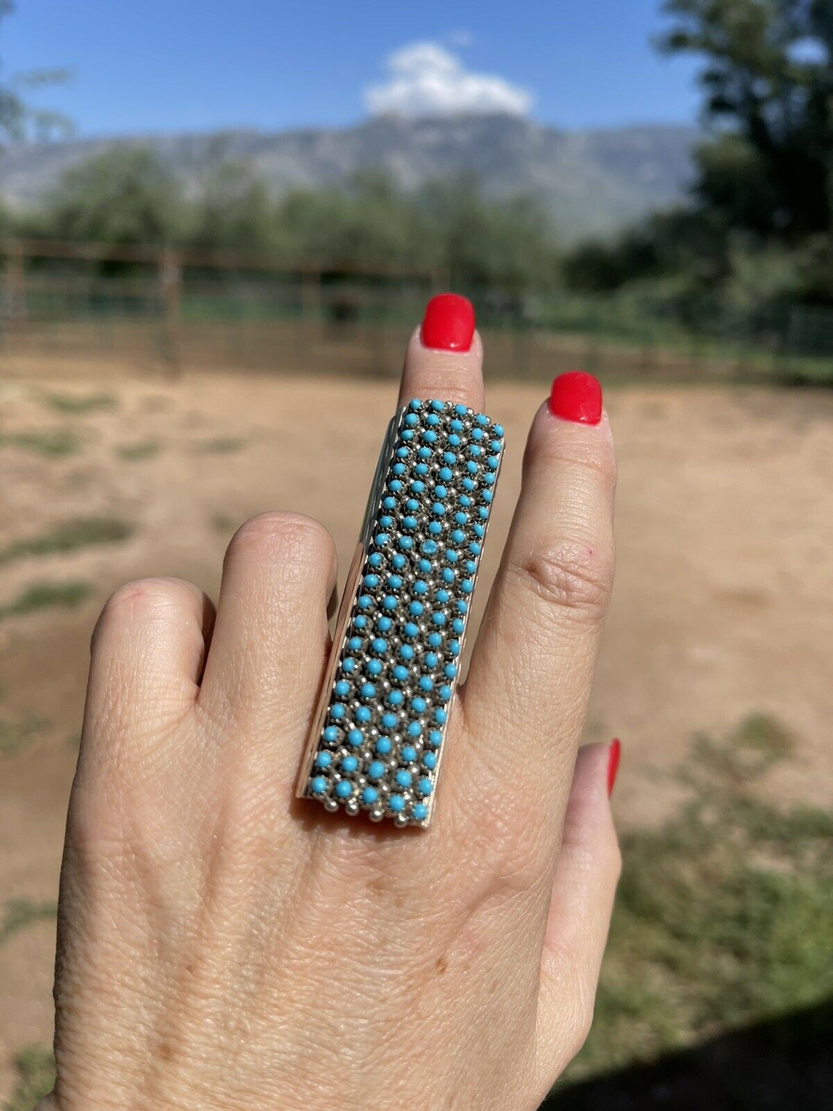 Zuni Turquoise & Sterling Silver Snake Eye Ring Size  7.5