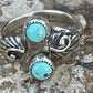 Navajo Two Turquoise  Stone & Sterling Silver Leaf Ring Size 8