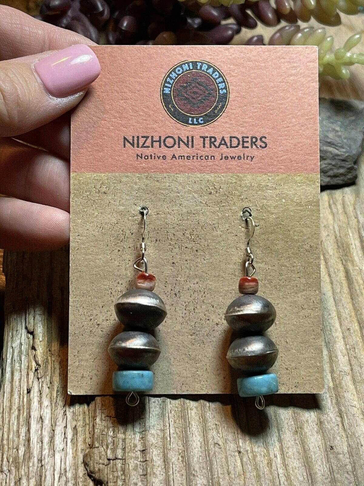 Navajo Pearl Sterling Silver Multi Stone Bead Dangle Earrings