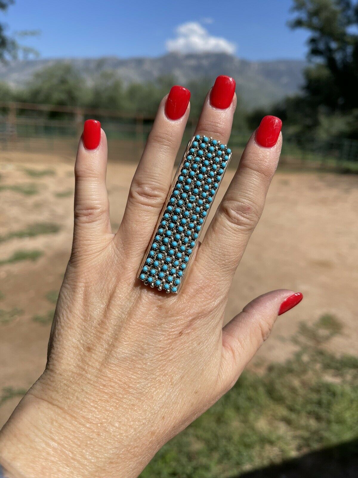 Zuni Turquoise & Sterling Silver Snake Eye Ring Size  7.5