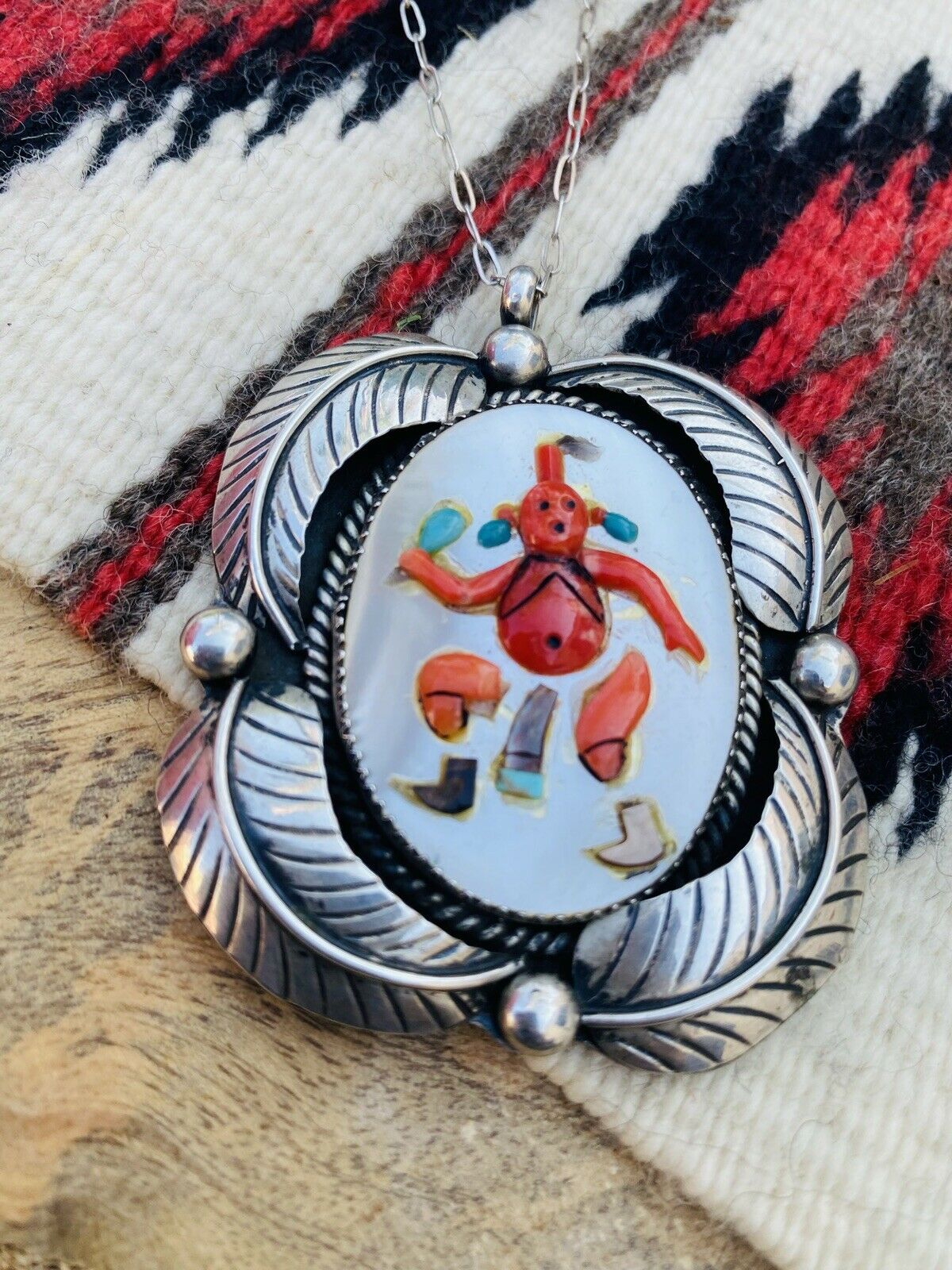 Vintage Zuni Multi Stone & Sterling Silver Inlay Mud Head Necklace Signed