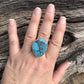 Stunning Rope Style Turquoise & Sterling Silver Navajo Ring Size 6