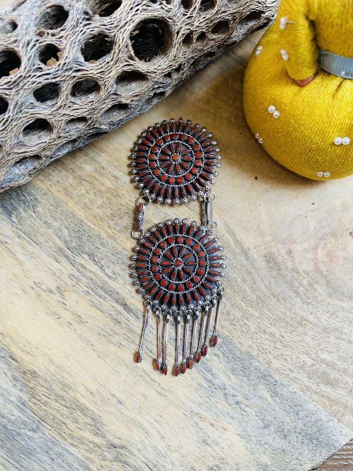 Vintage Zuni Sterling Silver & Coral Pin/ Pendant Signed