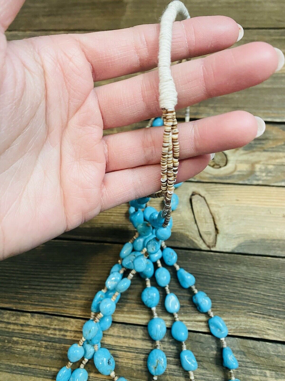 Vintage Old Pawn Navajo Turquoise & Heishi 3-Strand Beaded Necklace