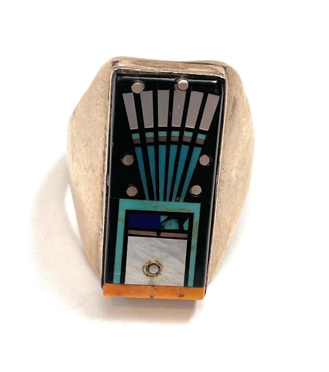 Navajo Sterling Silver And Multi Stone Inlay Ring Size 10.5