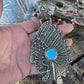 Navajo Sterling Silver & Kingman Turquoise Indian Chief Sand Cast Pendant Sign