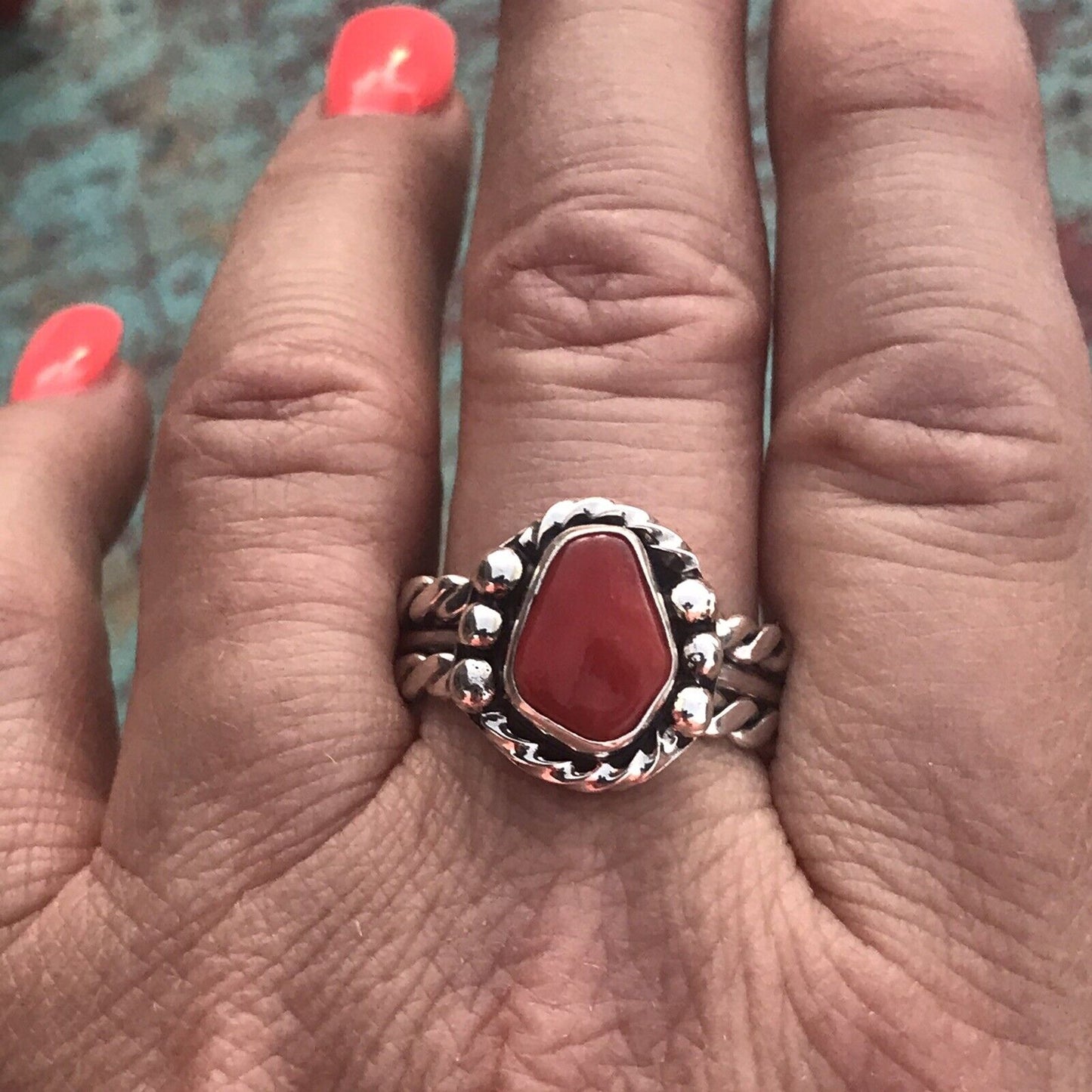 Navajo Sterling Silver Natural Red Coral Ring