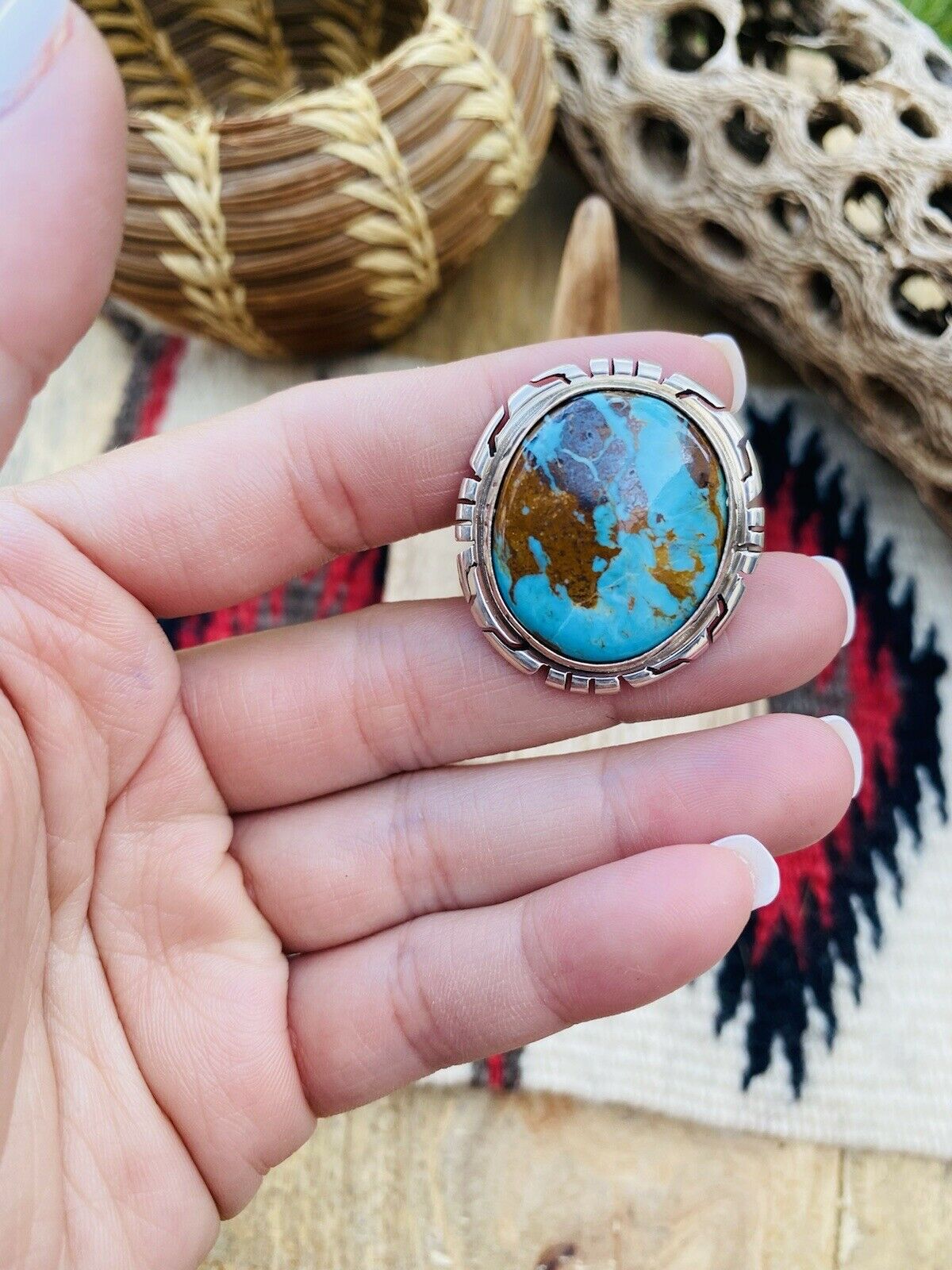 Navajo Royston Turquoise & Sterling Ring Size 5 Signed