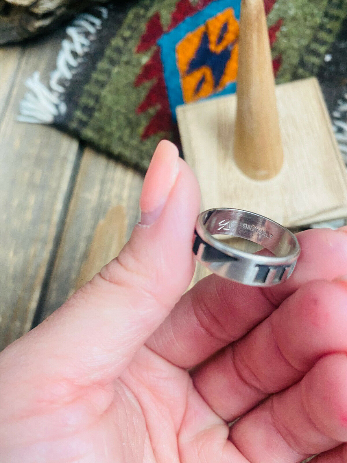 Hopi Overlaid Sterling Silver Cigar Band Ring Size 7 Signed