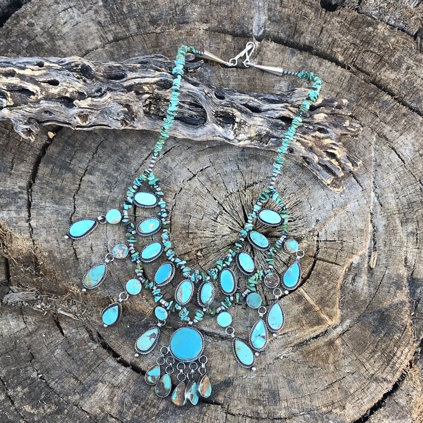 Shawn Cayatenito Multi Turquoise Sterling Silver Chandelier Necklace