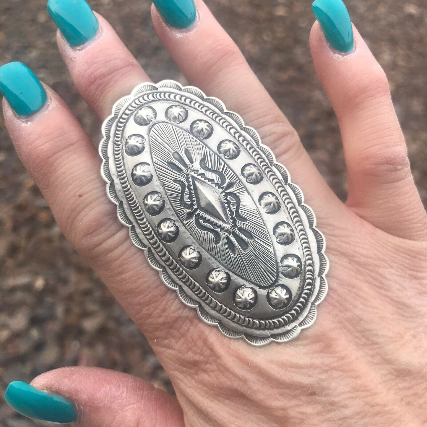 Navajo Sterling Silver Concho Statement Ring Sz 5 By Eugene Charley