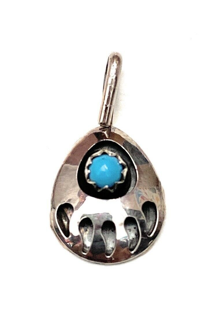 Navajo Turquoise & Sterling Silver Bear Paw Pendant