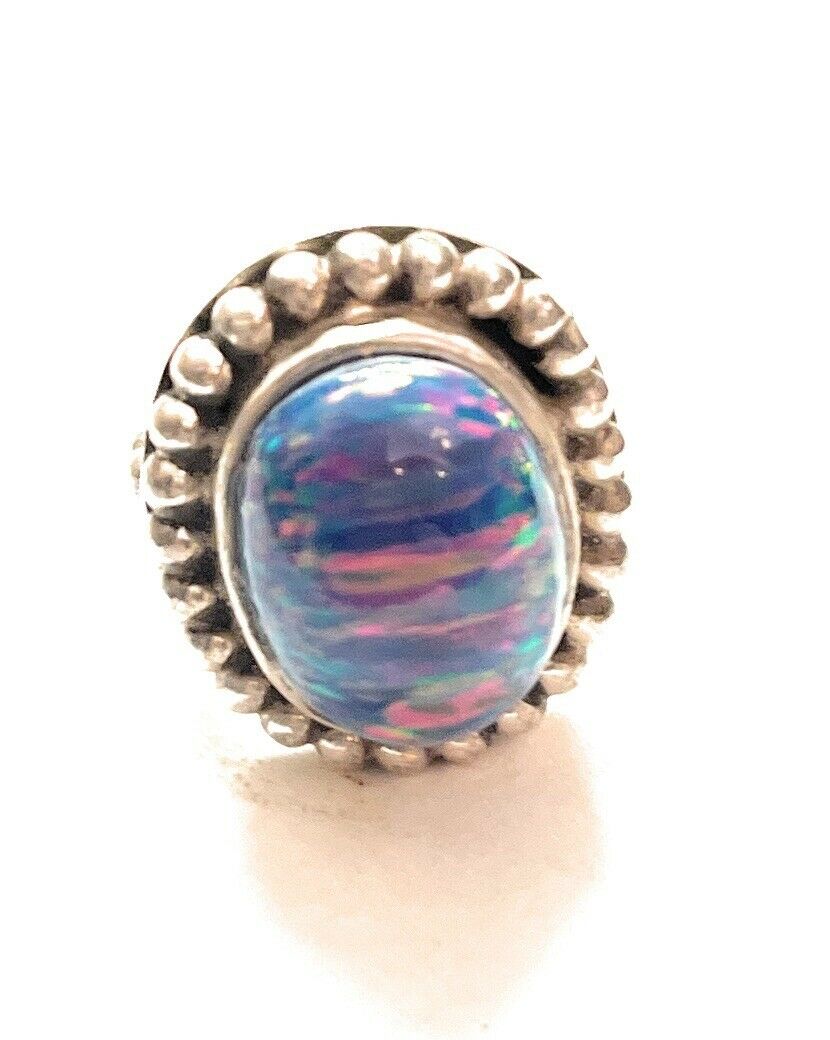 Navajo Blue Rainbow Opal & Sterling Silver Ring Size 7