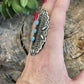 Navajo 3 Stone Turquoise & Sterling Silver Concho Ring Adjustable Signed L.Tahe
