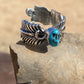 Gorgeous Navajo Feather Turquoise And Sterling Silver Adjustable Ring