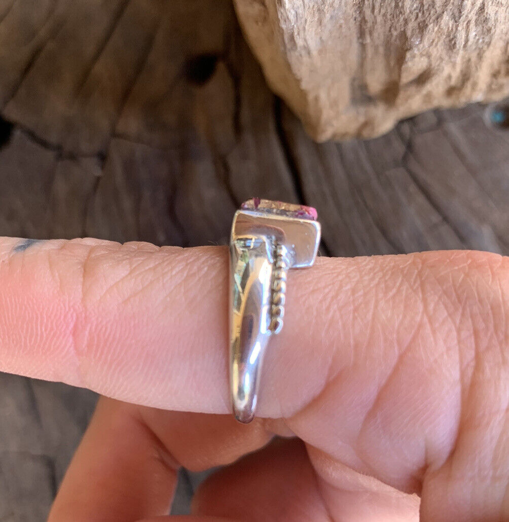 Navajo Pink Dream Mojave & Sterling Silver Square Stone Ring