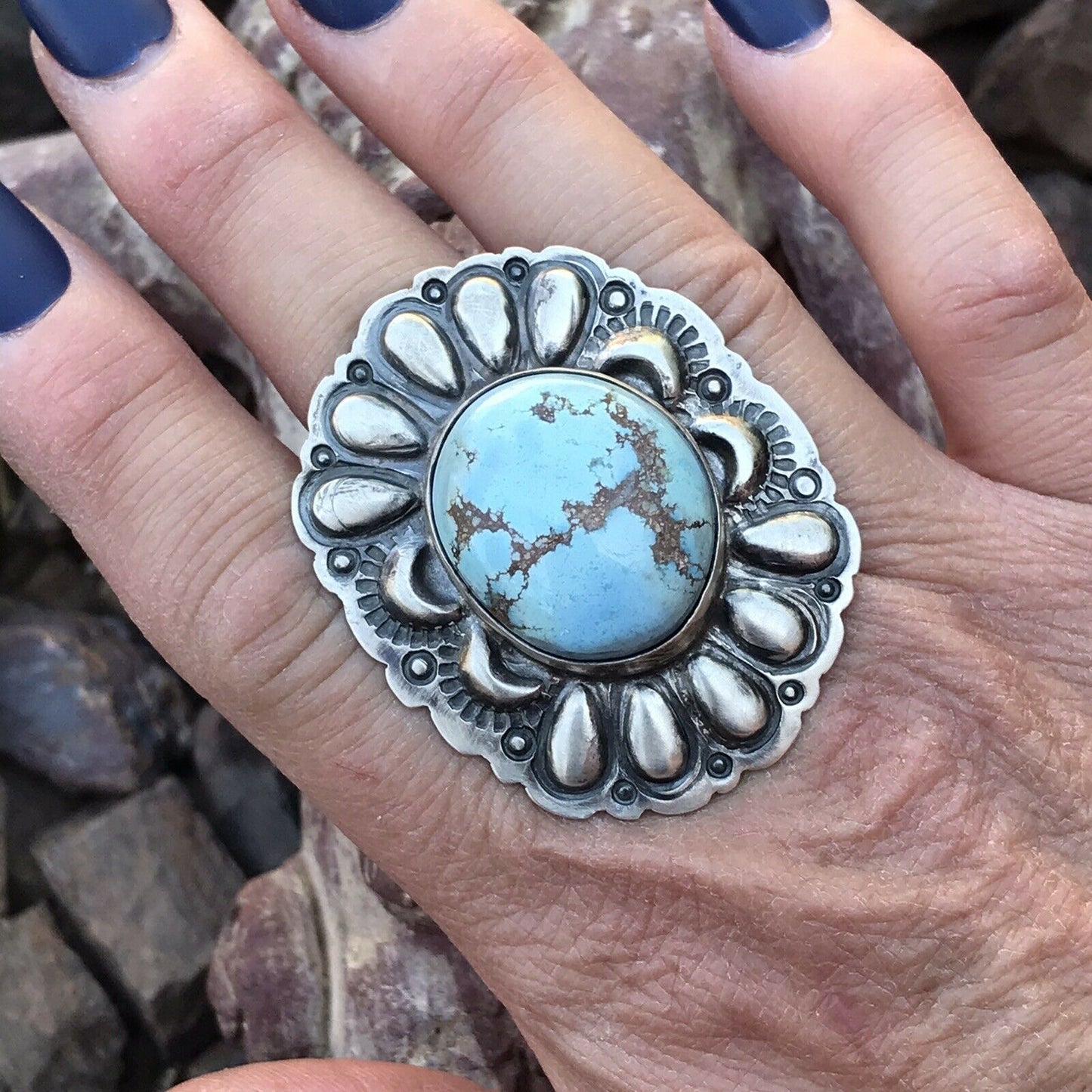 Navajo Golden Hills Turquoise & Sterling Silver  Ring Sz 6