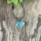 Zuni Iridescent Blue Opal & Sterling Silver Heart Pendant